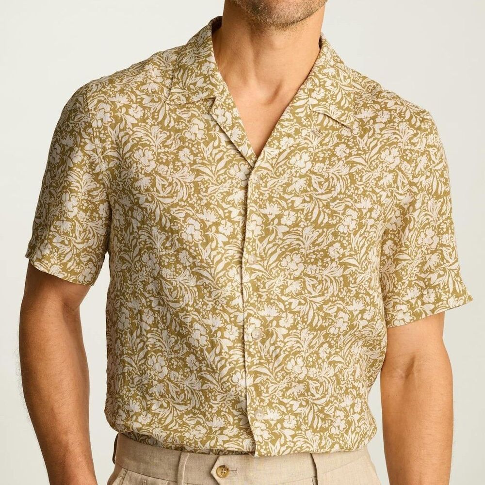 Bonobos Riviera Short Sleeve Men's Shirt Linen Floral Print Buttondown M 287992